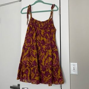 Mustard yellow and pink/purple tiered swing dress